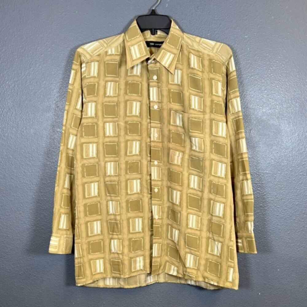 TED LAPIDUS Paris M men's Abstract Geometric long Sleeve Button Up Shirt beige